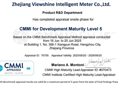 VIEWSHINE získává certifikaci CMMI Level 5, potvrzuje dokonalost v inteligentních plynoměrech